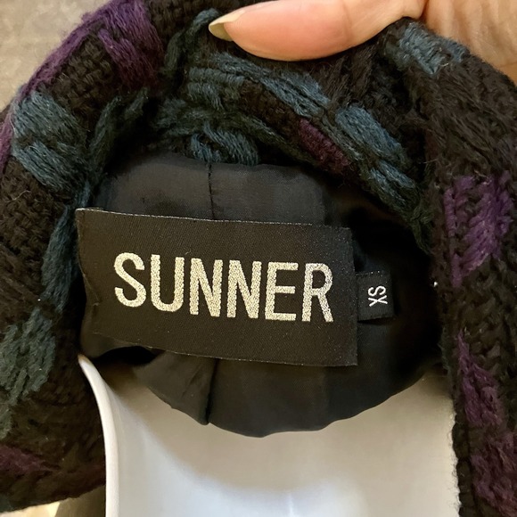 Sunner‎ Tweed Sz XS 2/4 Black Purple Green 100% Wool Mid-Length Coat Women's - Picture 8 of 11